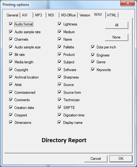 print wav properties