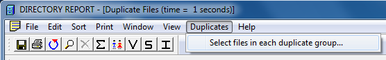 Selecting files within a duplicate group